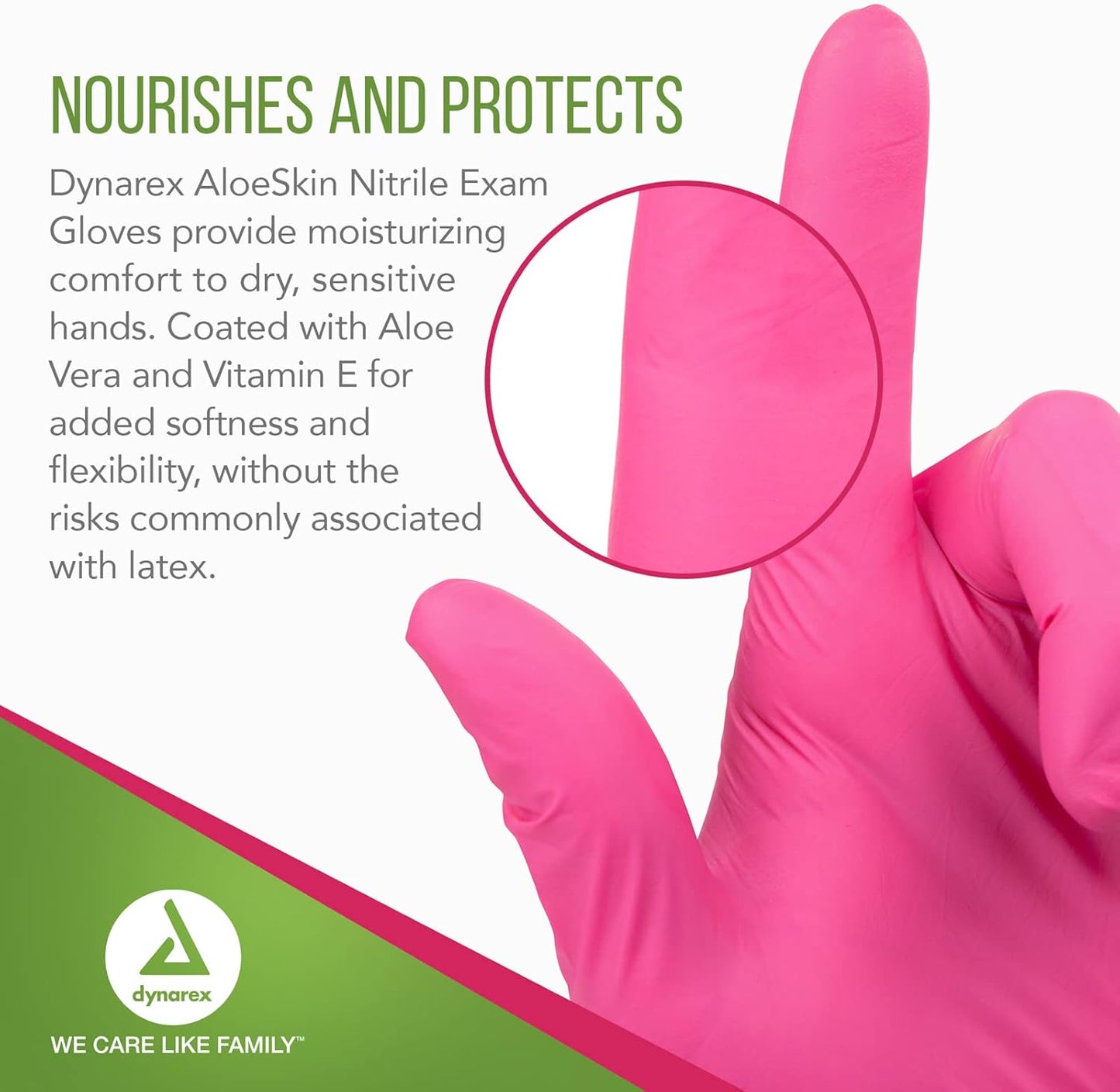 Dynarex AloeSkin Nitrile Exam Gloves with Aloe, Powder-Free - 100ea/bx, 10bxs/cs (1000 Count)