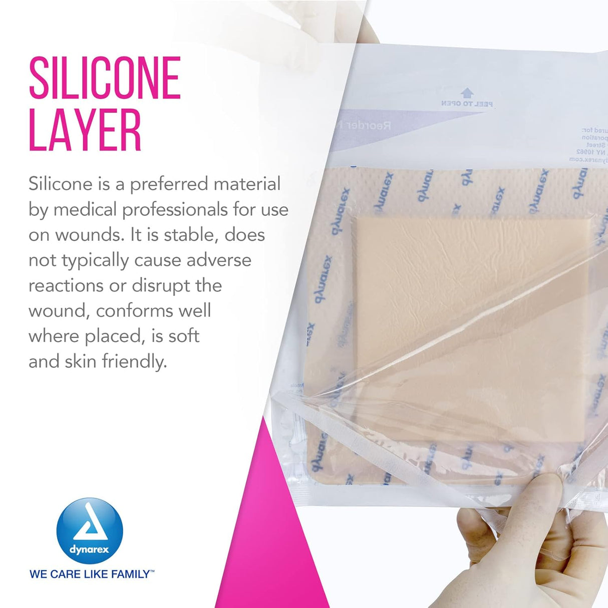 Dynarex SiliGentle - Silicone Bordered Foam Dressing, 10ea/bx, 12bxs/cs (120 Count)