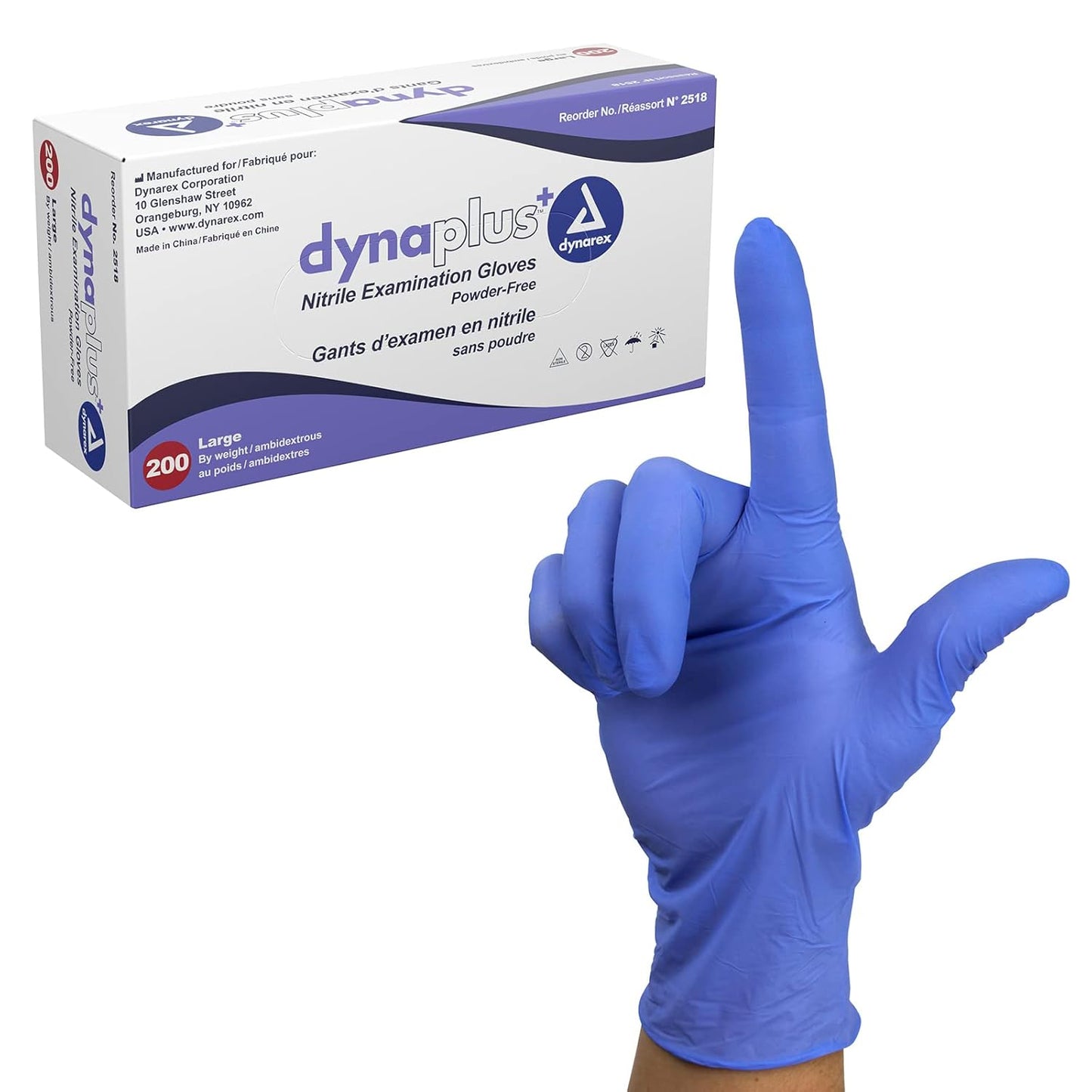 Dynarex DynaPlus Nitrile Exam Gloves 2 Mil Thick, Powder-Free, 10bxs/case