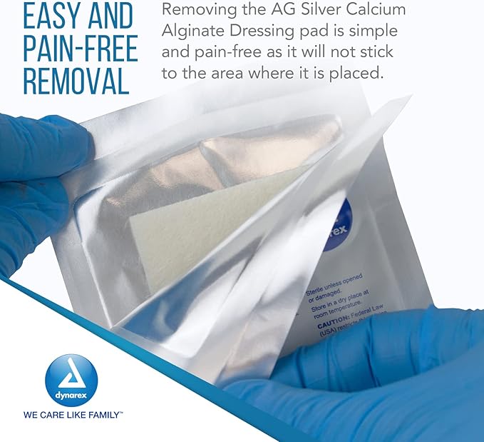 Dynarex DynaGinate AG - Silver Calcium Alginate Dressing, 4" x 5", 10ea/bx, 10bxs/cs (100 Count)