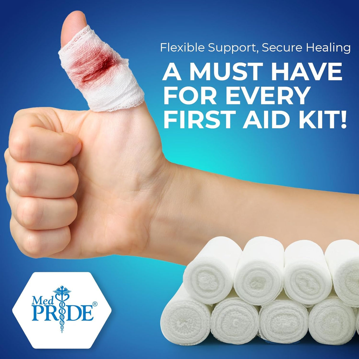 MedPride Conforming Stretch Gauze Bandage Roll - Non-Sterile - 12 Rolls, Case of 8 (96 Count)