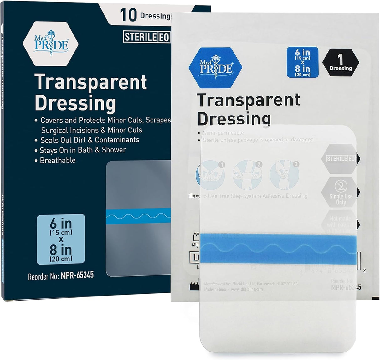 MedPride Transparent Film, 6’’x8’’ Wound Dressing, 10/Pack, Case of 8 (80 Count)
