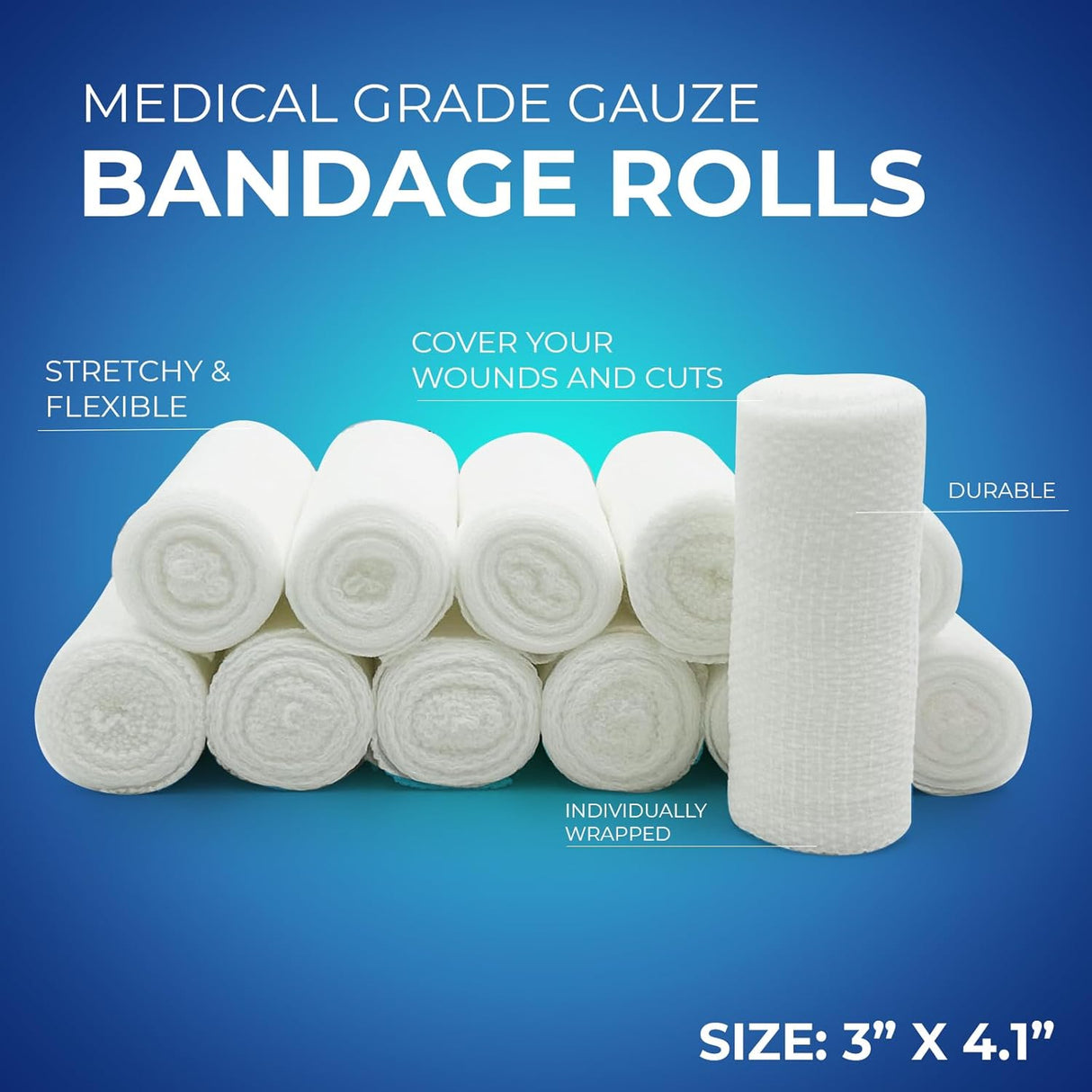 MedPride Conforming Stretch Gauze Bandage Roll - Non-Sterile - 12 Rolls, Case of 8 (96 Count)