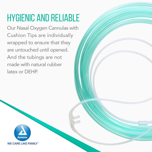 Dynarex Resp-O2 Nasal Oxygen Cannulas with Standard Tips - Adult, 21' Standard Connector (25 Count)