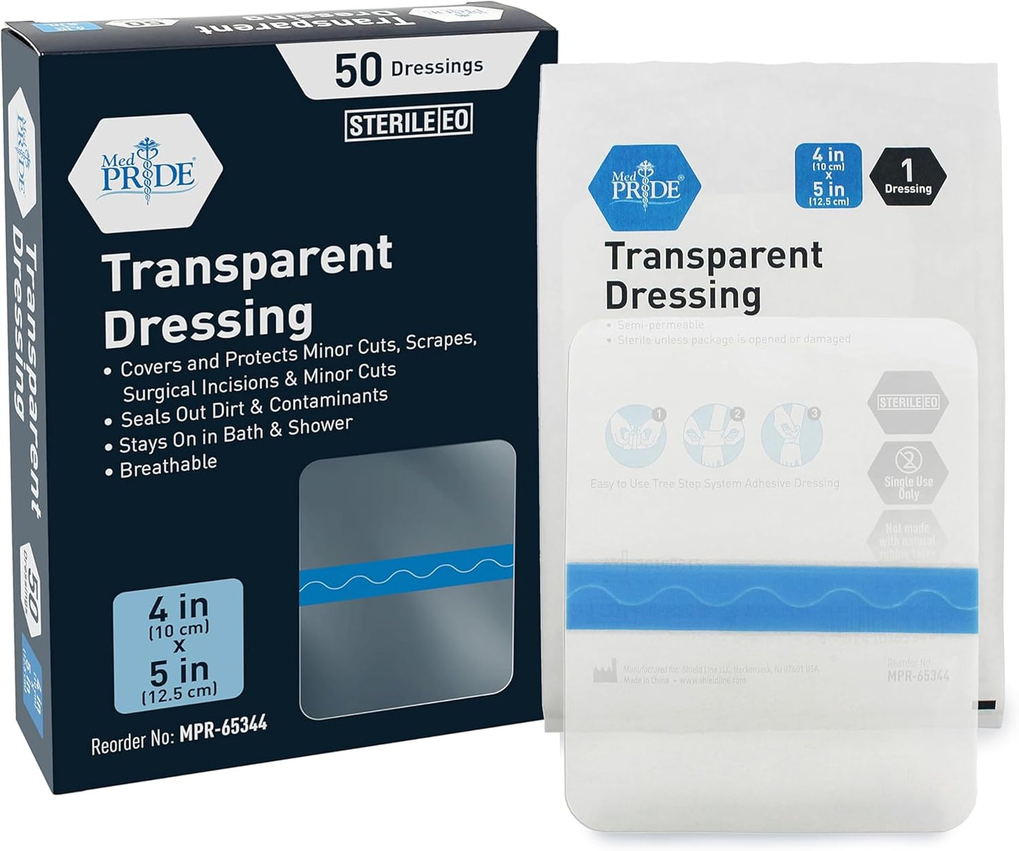 MedPride Transparent Film, 4’’x5’’ Wound Dressing, 50/Pack, Case of 4 (200 Count)