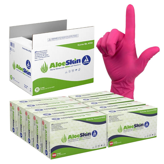 Dynarex AloeSkin Nitrile Exam Gloves with Aloe, Powder-Free - 100ea/bx, 10bxs/cs (1000 Count)