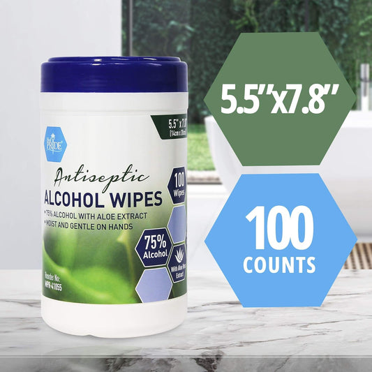 MedPride Antiseptic Alcohol Wipes with Aloe Vera - 75% Alcohol - 100/canister - 12 canisters/cs Total Of 1200 counts