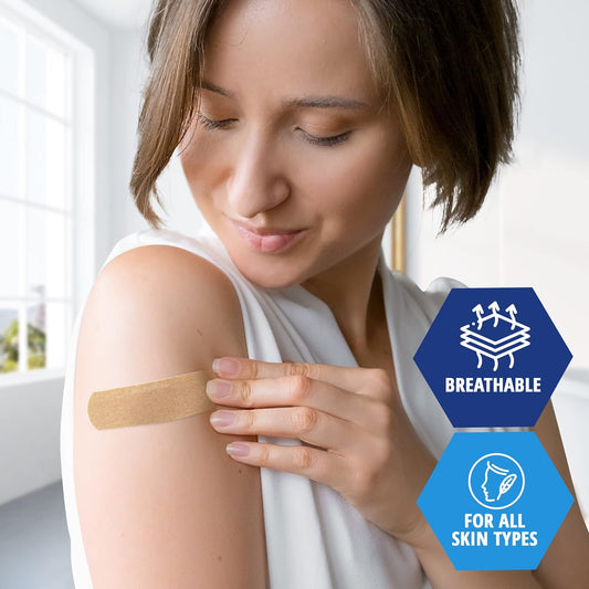 MedPride Sterile Fabric Adhesive Bandages, 3/4'' x 3" First Aid Bandages Coated with Hypoallergenic Adhesive & Non-Stick Pad - 100/Box, Case of 24 (2400 Count)