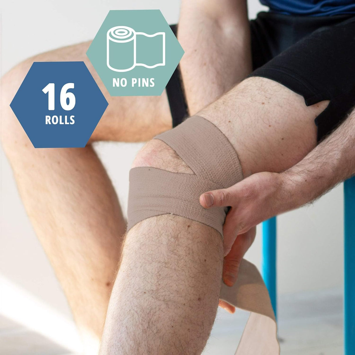 Medpride Self-Adherent Wrap - Athletic Flex Tape First Aid Bandages 16 Rolls, Tan, Latex Free