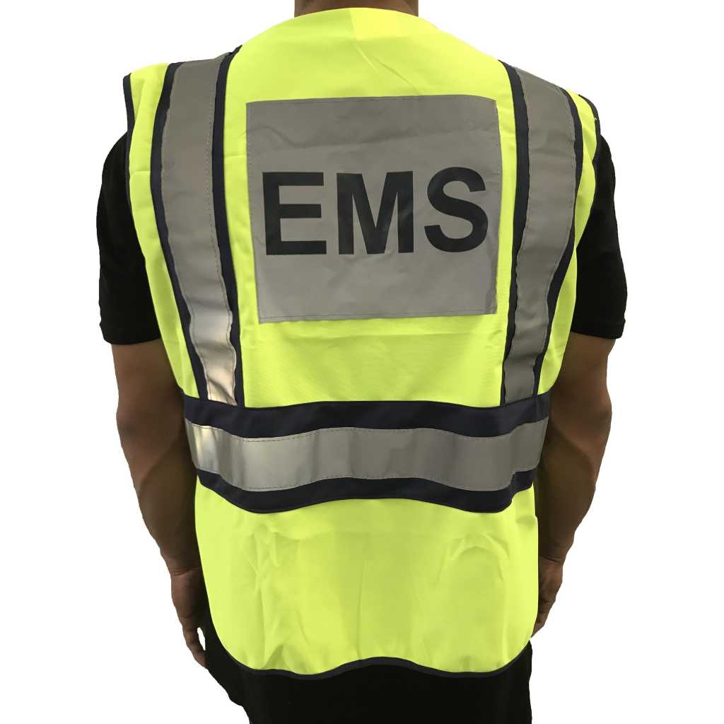 LINE2design EMS Safety Vest ANSI Polyester Fabric Yellow with Reflective Trim, Outlined in Navy