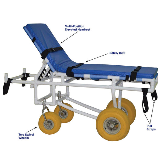 MJM International 780-ATS-YEL All terrain Stretcher, 2 swivel / 2 rigid wheels, 300 lb weight capacity