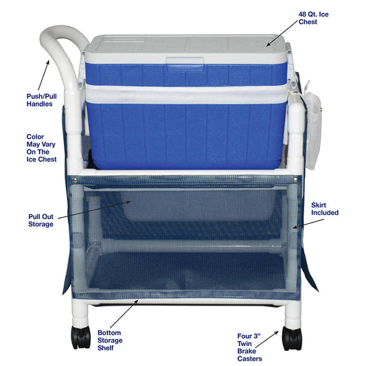 MJM International 810 Hydration / ice cart, with skirt cover and panels, 48 qt ice chest