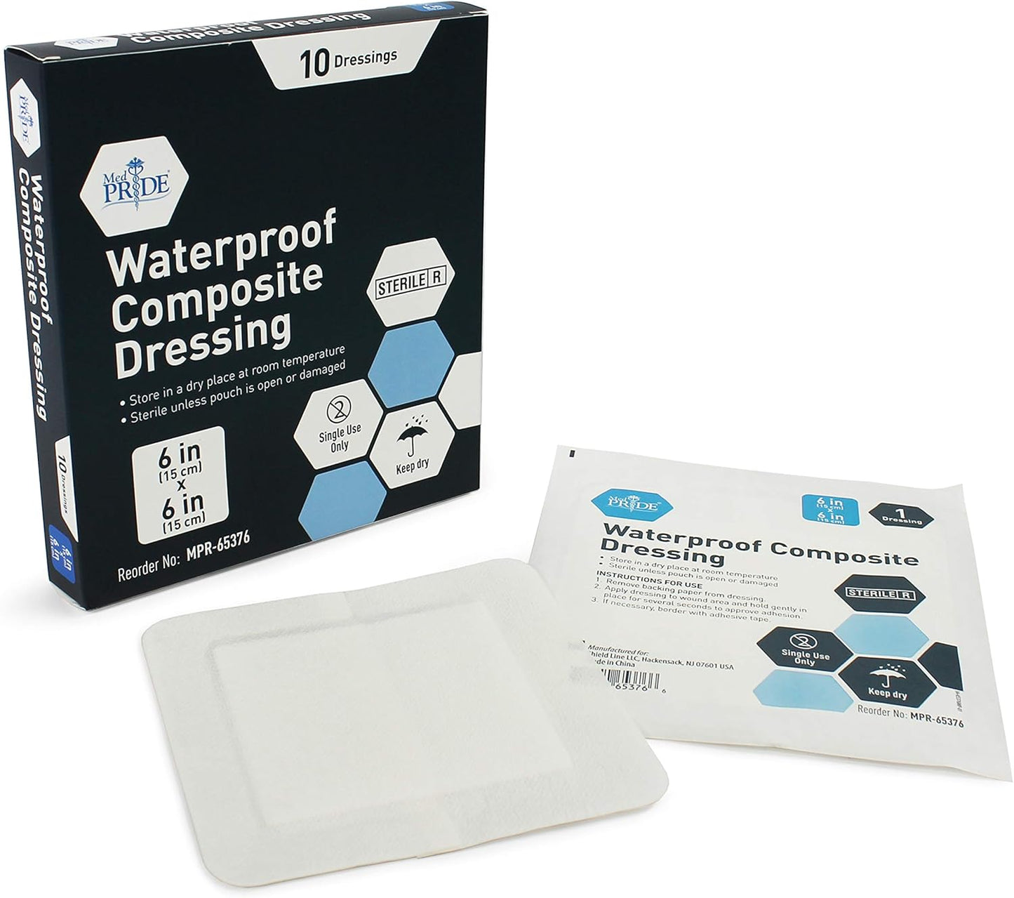 Medpride Waterproof Composite Dressing 6"x6" - 10/Pack, Case of 20 (200 Count)