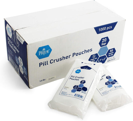 MedPride Pill Crusher Pouches 4.7" x 2 - 50 Pouches x 20Bags/Case (1000 Count)