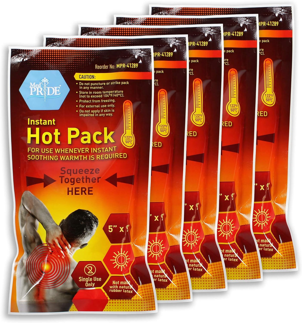 MedPride Instant Hot Packs Disposable Warm Compress Heating Pads - 5" x 9" - 24/cs.