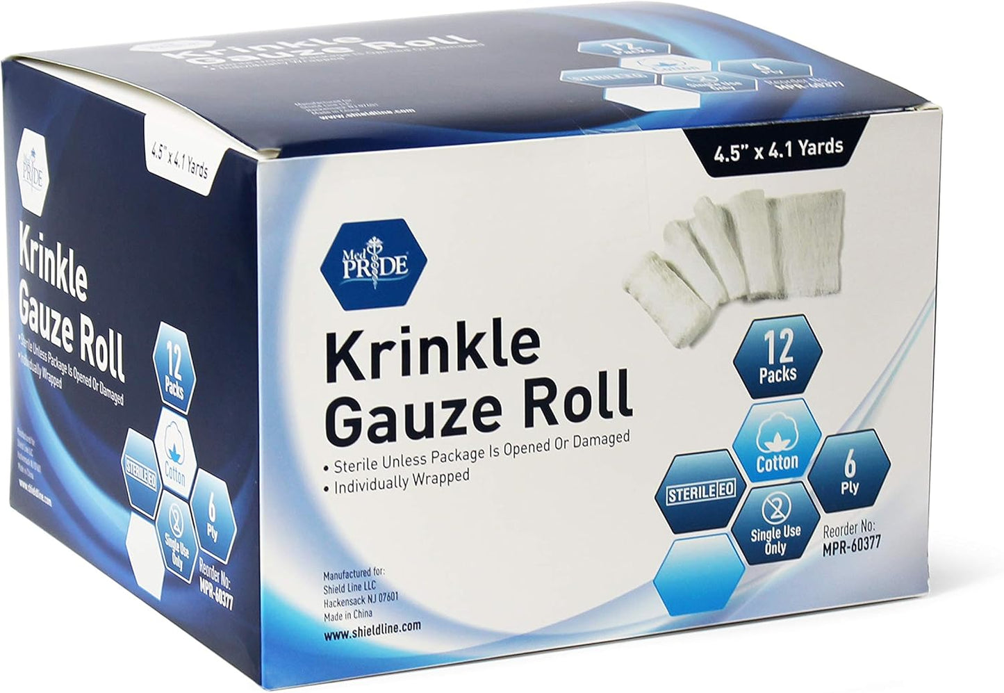MedPride Krinkle Gauze Roll 4.5" x 4.1 yd - Sterile - 12 rolls/box, Case of 12 (144 Count)