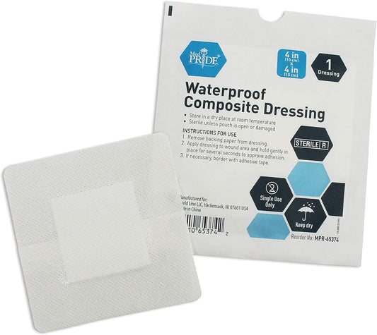 Medpride Waterproof Composite Dressing 4"x4" - 10/Pack, Case of 20 (200 Count)