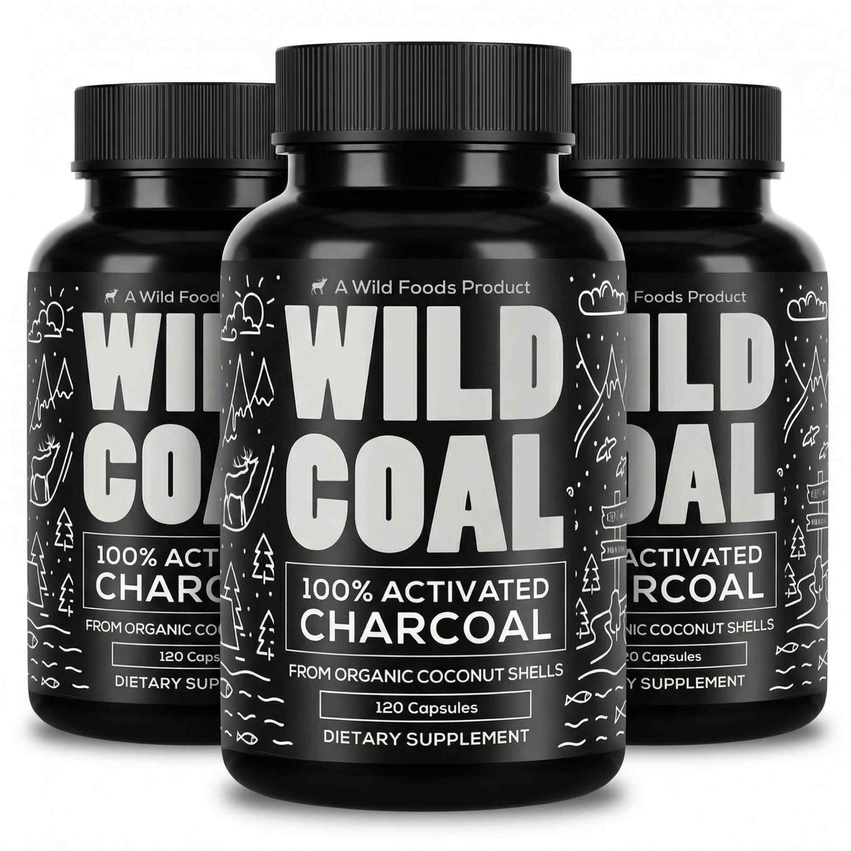 Activated Charcoal Capsules, 60 servings - Made from 100% Organic Coconuts