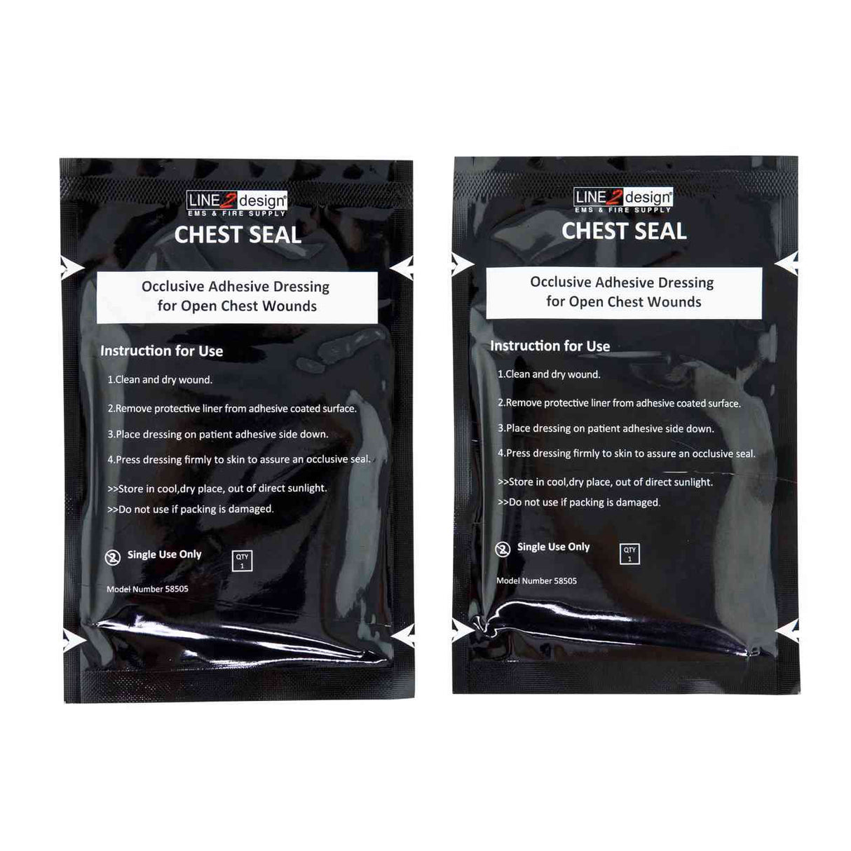 LINE2design Chest Seal, Occlusive Dressing, Open Chest Wound, Trauma First Aid, 2 Pack