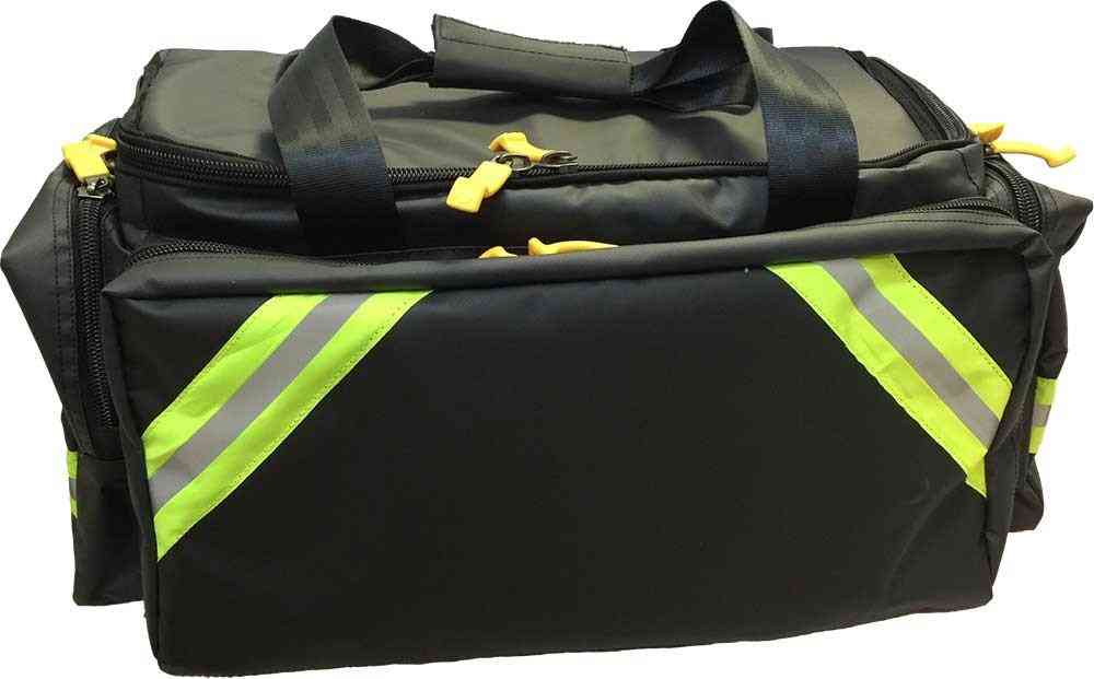 LINE2design First Aid Deluxe EMS Oxygen Medical Bag, All Impervious Fully Padded with Shoulder Straps & Yellow Trim - Black