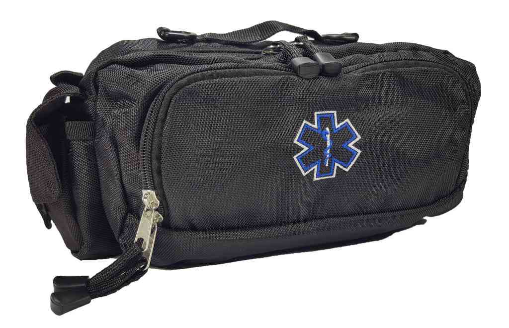 LINE2design Deluxe First Aid Nylon Star of Life Logo Fanny Pack EMT Paramedic Bag With Internal Pockets - Black
