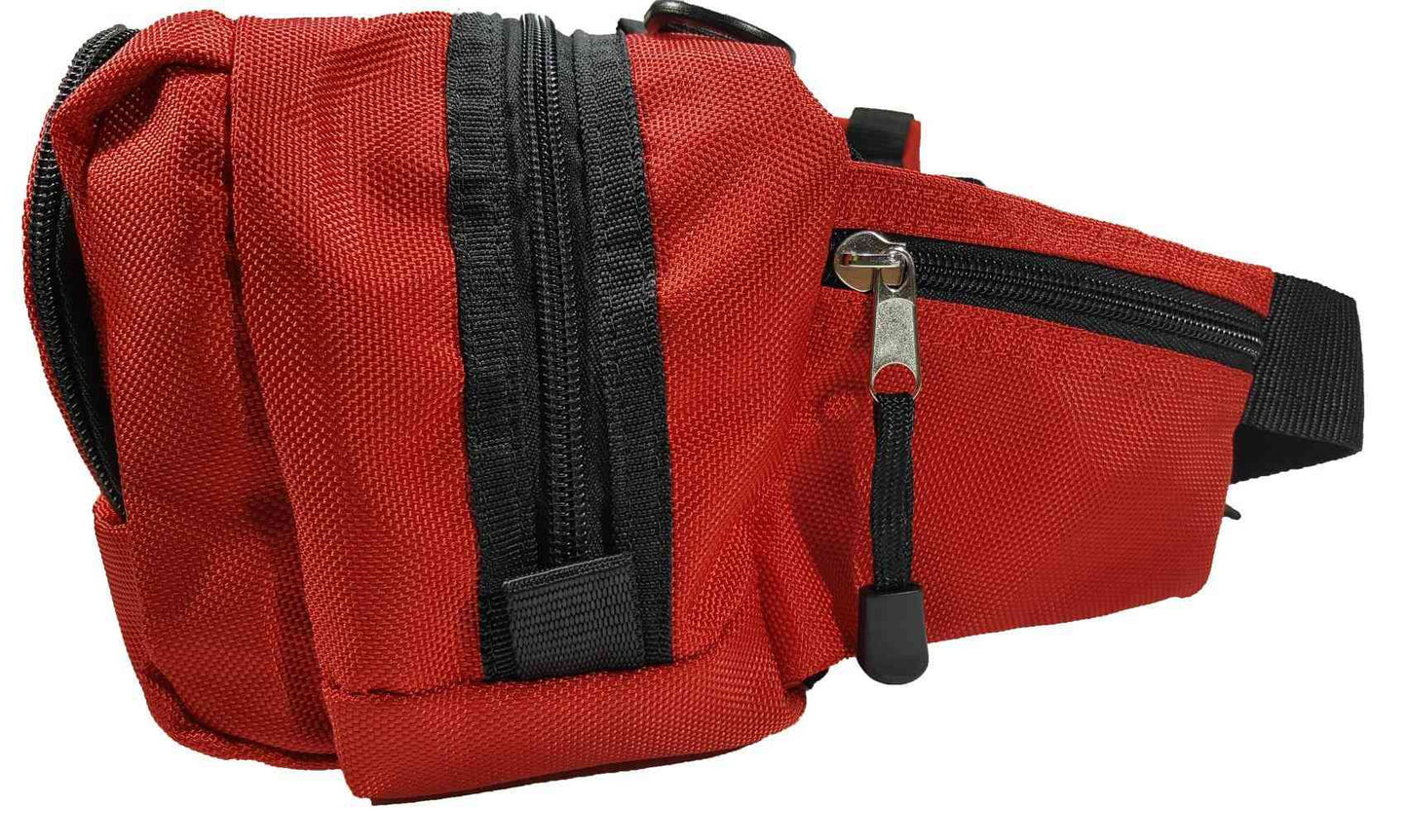 LINE2design Deluxe First Aid Nylon Star of Life Logo Fanny Pack EMT Paramedic Bag With Internal Pockets - Red