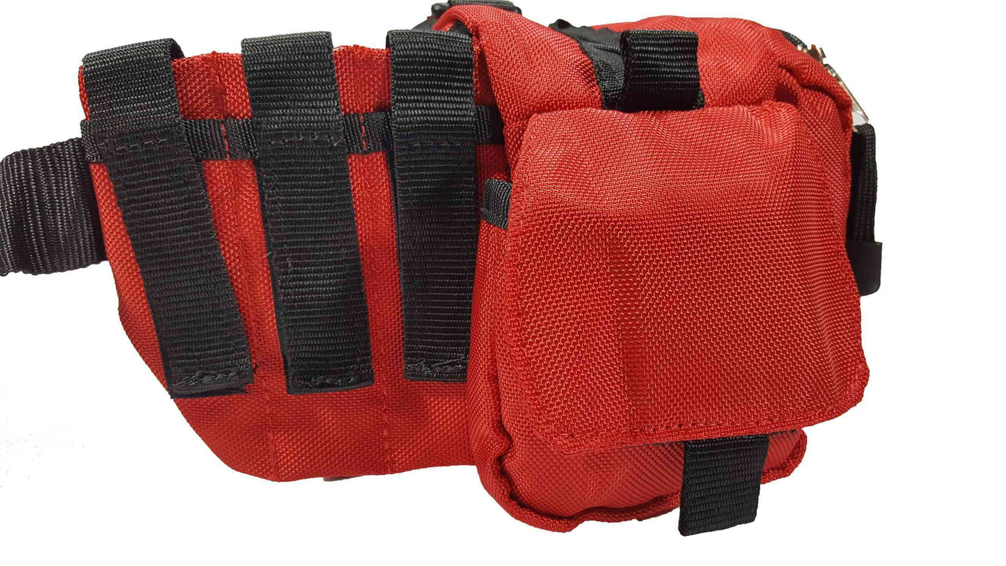 LINE2design Deluxe First Aid Nylon Star of Life Logo Fanny Pack EMT Paramedic Bag With Internal Pockets - Red