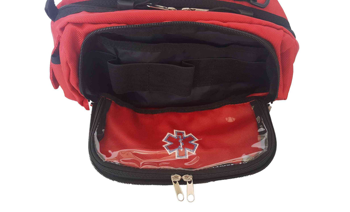 LINE2design Deluxe First Aid Nylon Star of Life Logo Fanny Pack EMT Paramedic Bag With Internal Pockets - Red