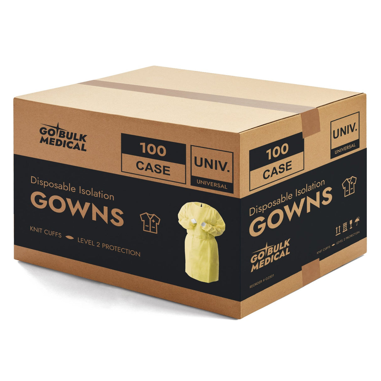 Disposable Isolation Gowns with Knit Cuffs - Universal Size, Level 2, SMS, 100/Case - Yellow