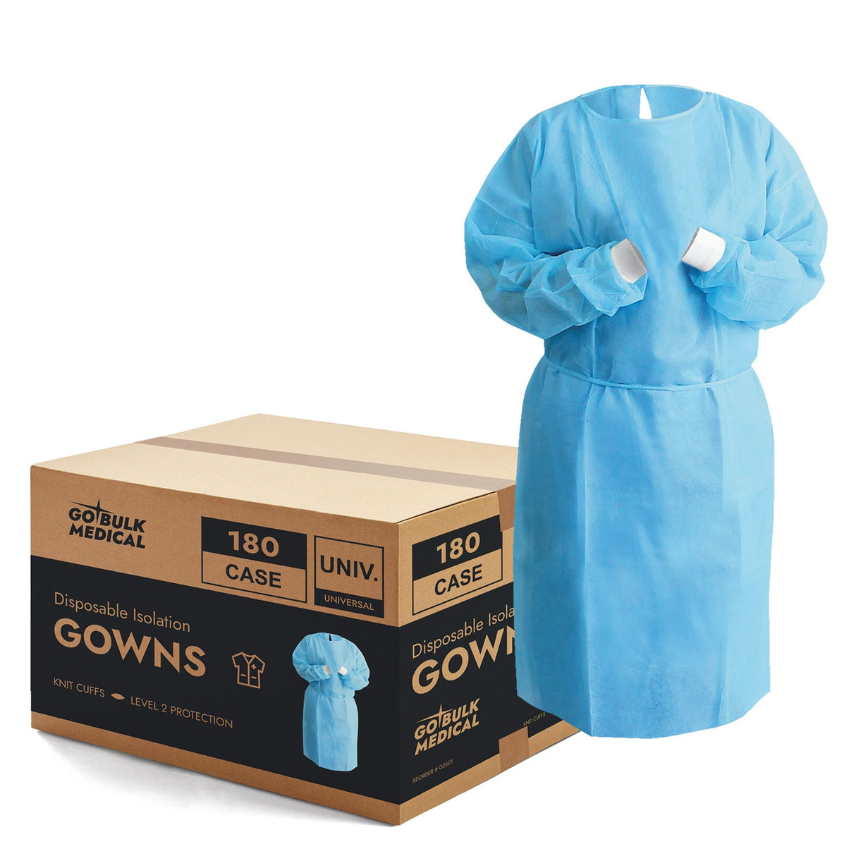 Pallet Disposable Isolation Gowns with Knit Cuffs - 20 Cases (3,600 Gowns) Universal Size Level 2 SMS - Blue