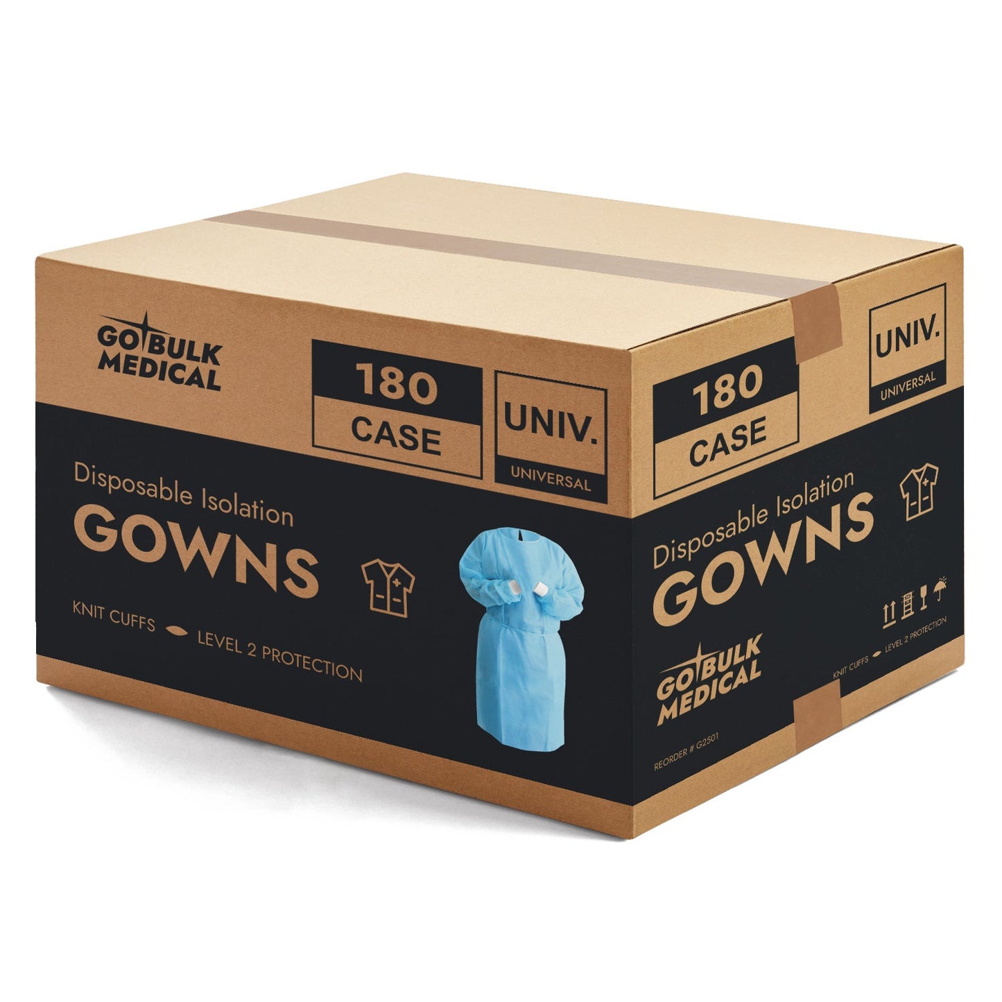 Disposable Isolation Gowns with Knit Cuffs - Universal Size, Level 2, SMS, 180/Case - Blue