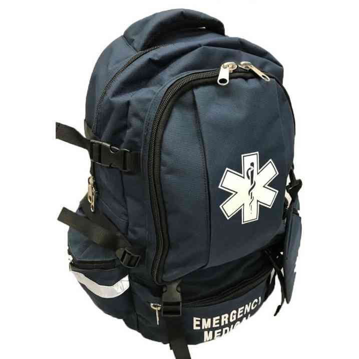 LINE2design First Responder Backpack Emergency EMS Medical Empty Trauma Bag with Star Of Life Logo Shoulder Straps & Waist Belt - Navy Blue