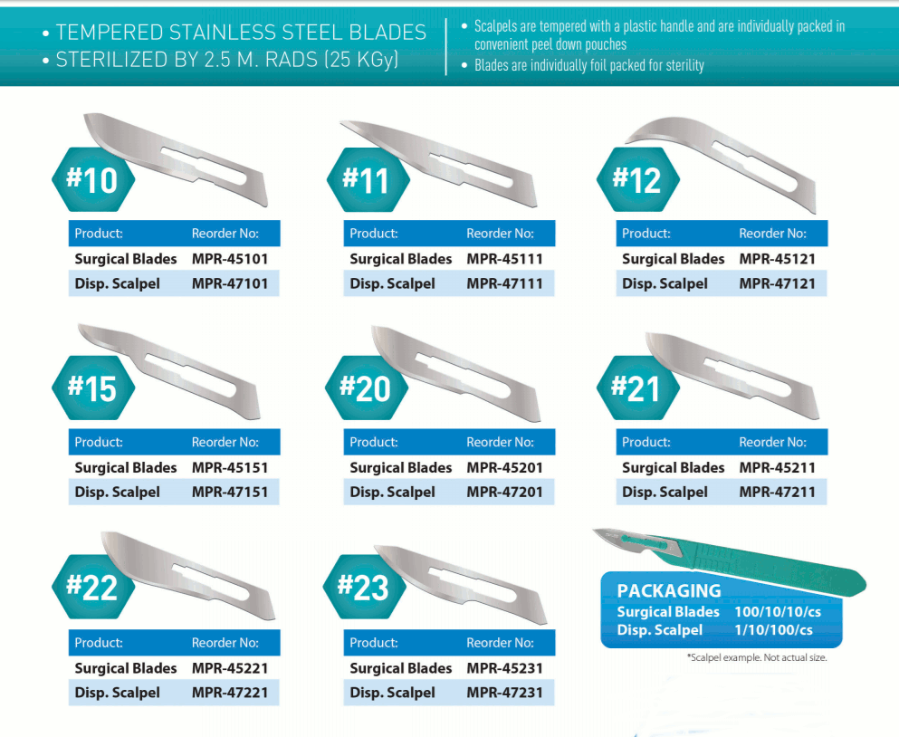 MedPride Surgical Stainless Sterile Blades - 100/box, Case of 10 (1000 count)
