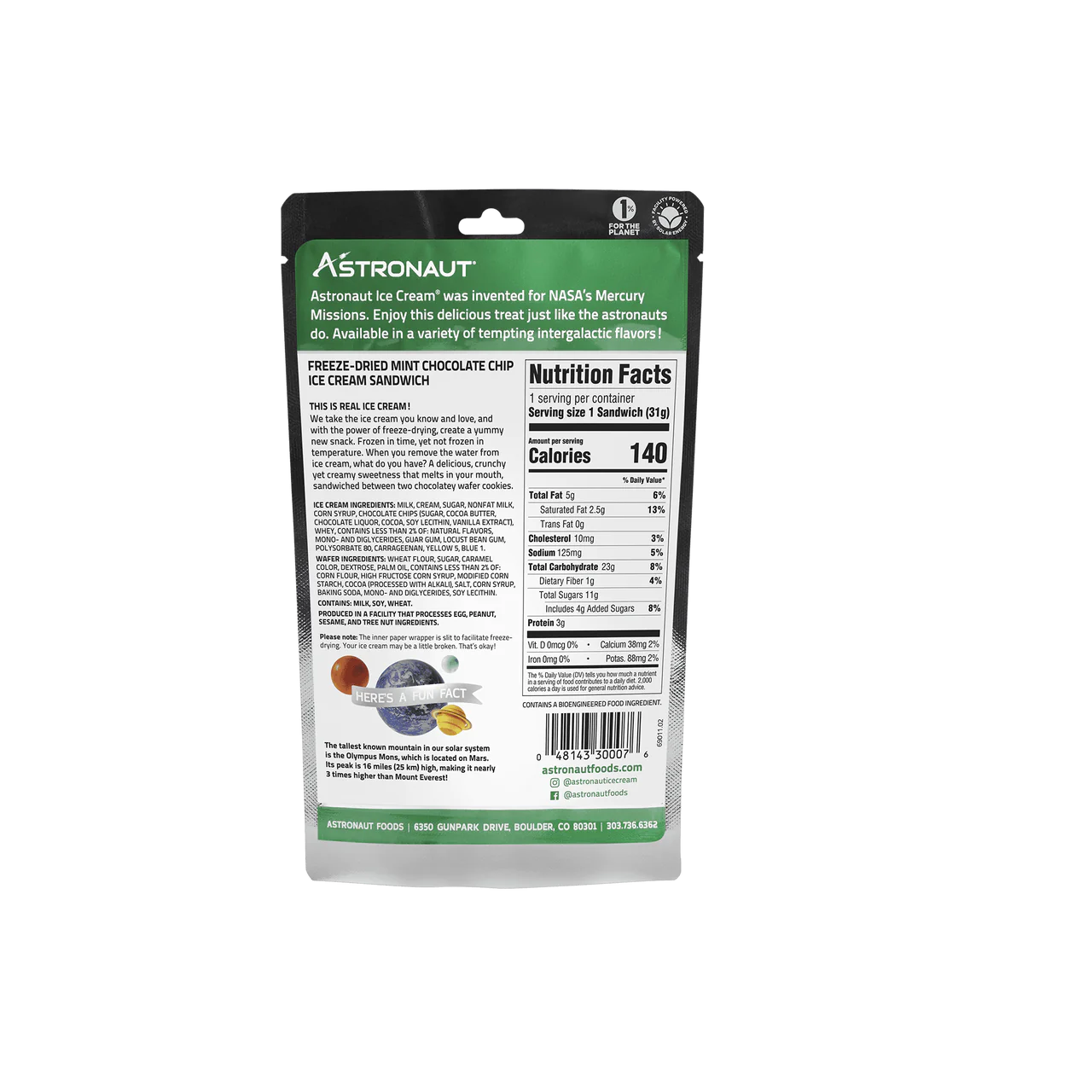Astronaut Mint Choc Chip Ice Cream, Freeze Dried