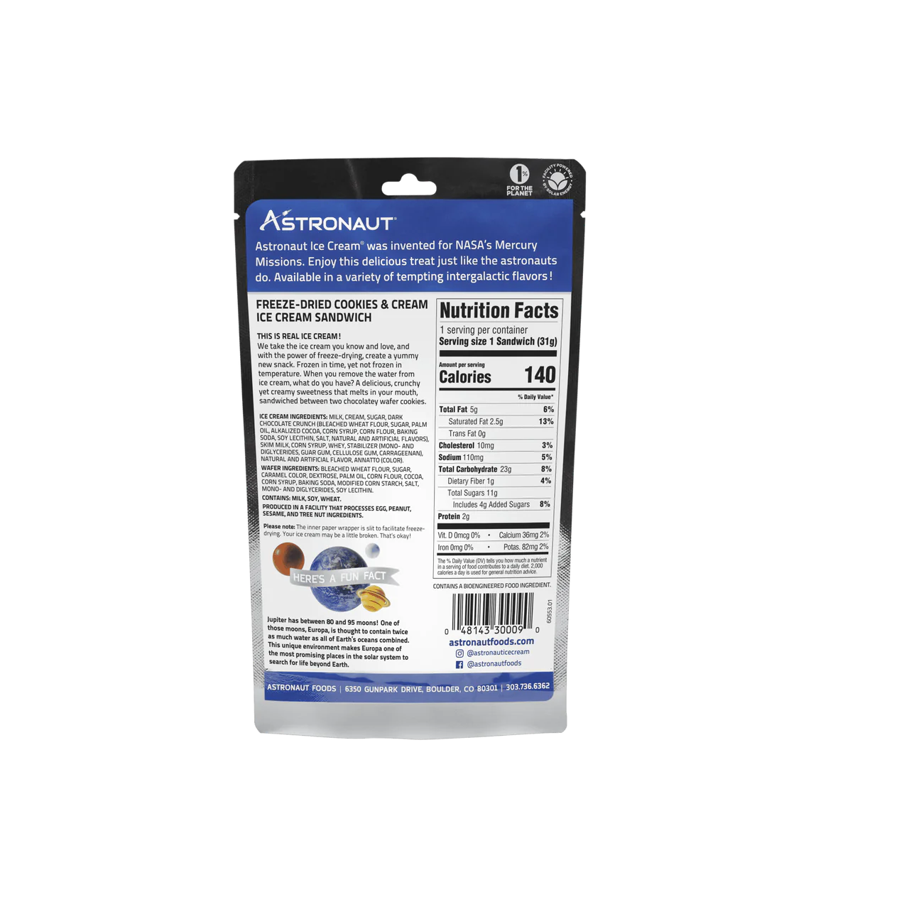 Astronaut Cookies & Cream Ice Cream Sandwich, Freeze Dried