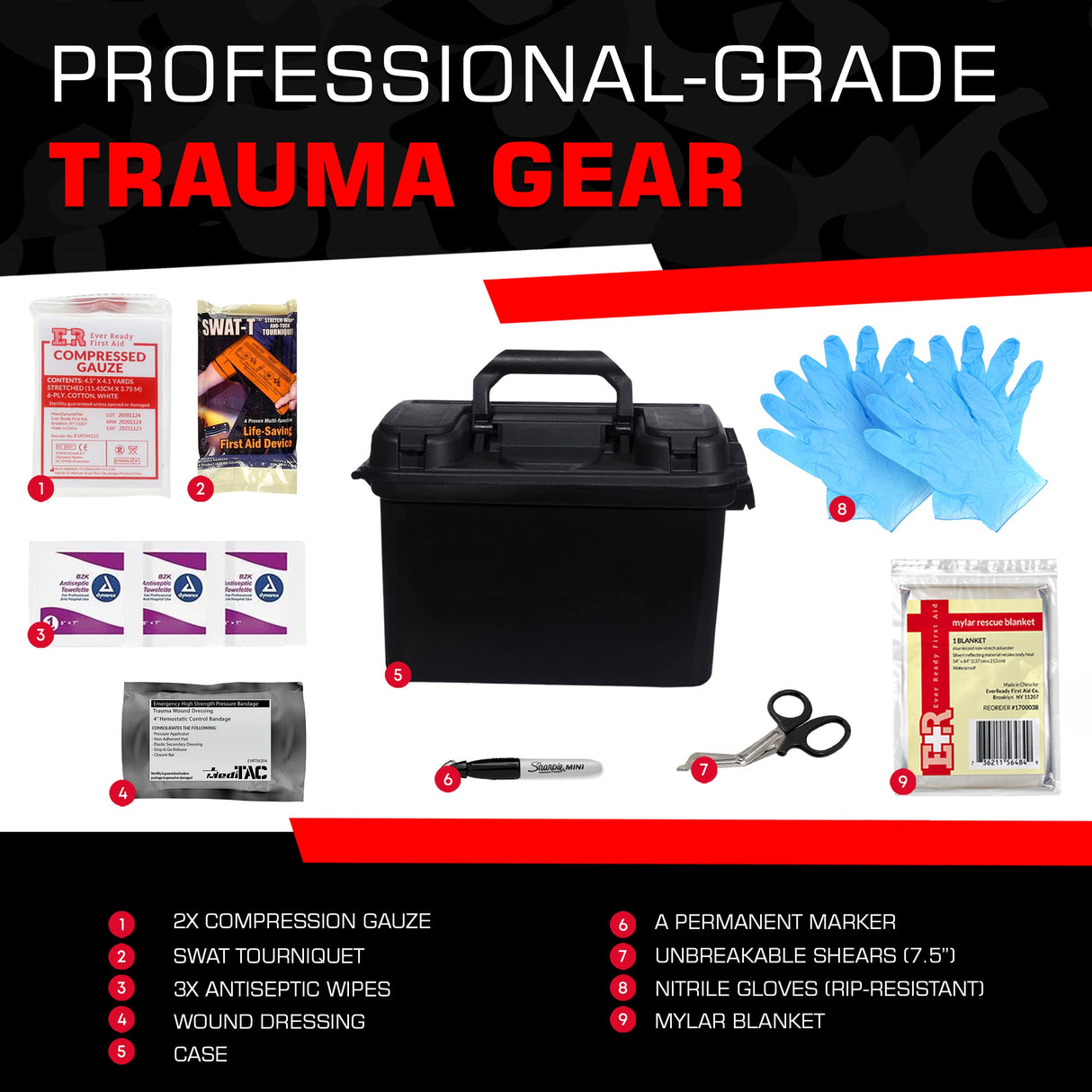 Bleeding Control Kit - 4 Vacuum Sealed Kits in Plastic Case