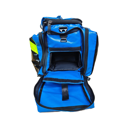 LINE2design First Aid Deluxe EMS Oxygen Medical Bag, All Impervious Fully Padded with Shoulder Straps & Yellow Trim - Royal Blue