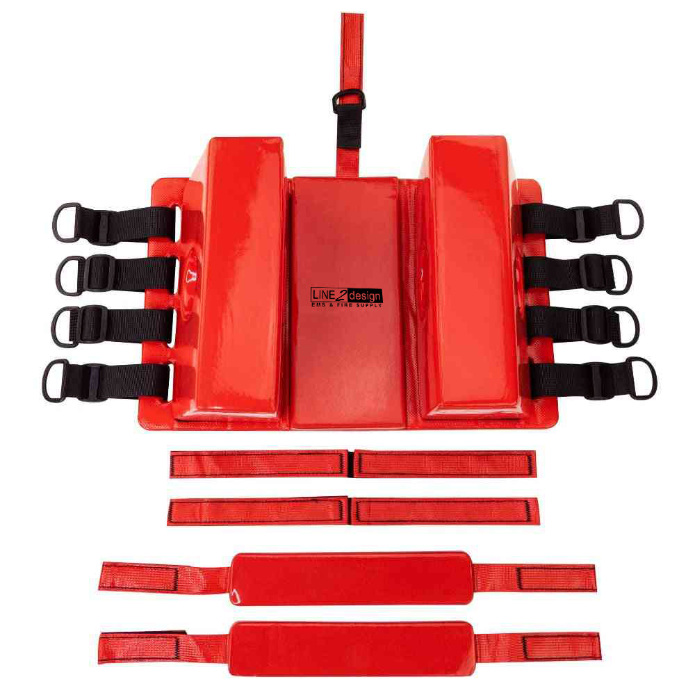 LINE2design Spine Board Head Immobilizer for Backboard - Universal EMS EMT Emergency Medical Re-usable Rescue Portable Lightweight with Adjustable Straps - Red