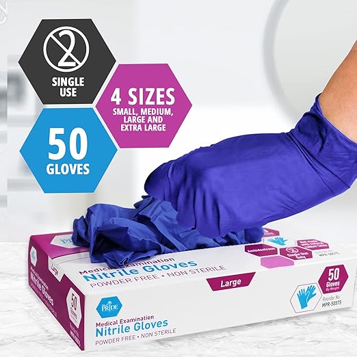 MedPride Nitrile Ice Blue Exam Gloves 4.6 Mil Thick Powder Free Non Sterile - 50 Gloves / Case of 20(1000 count)