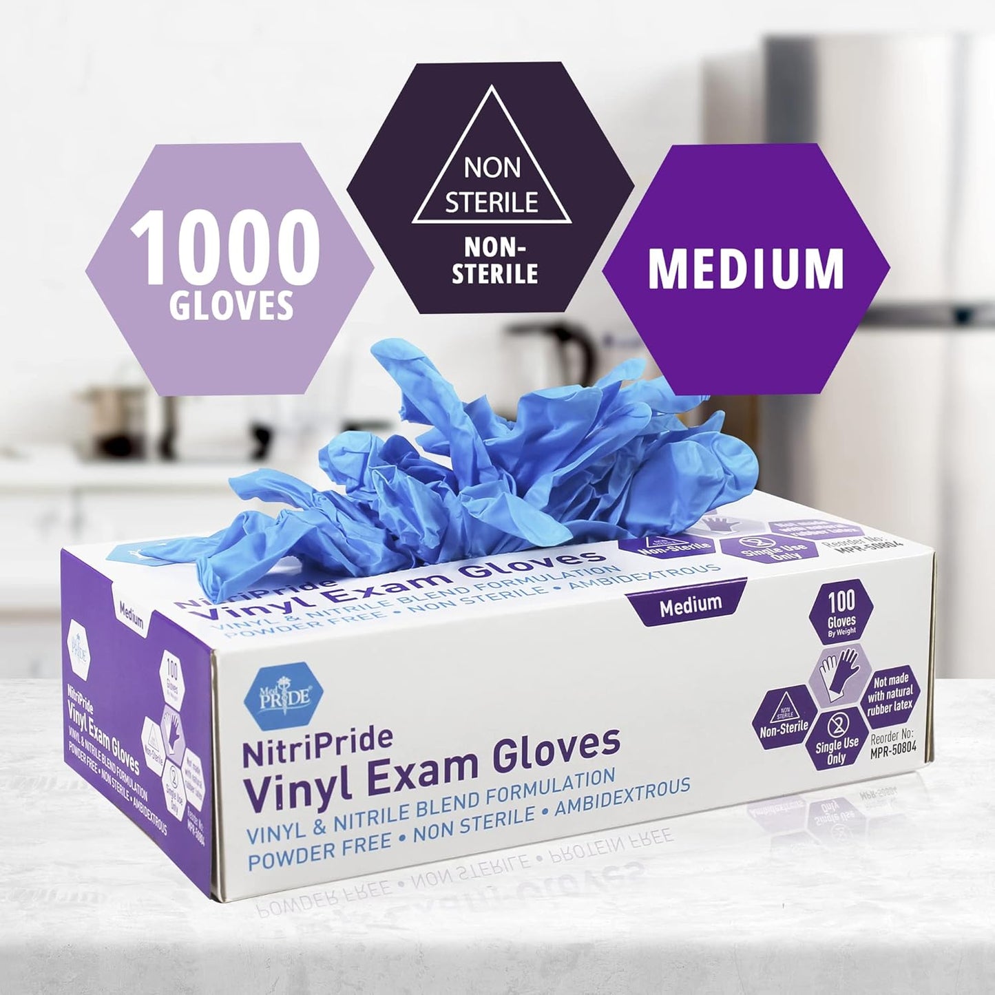 MedPride Synthetic Vinyl Exam Gloves 5 Mil Thick Non-Sterile Powder Free - 100 Gloves / Case of 10 (1000 count)