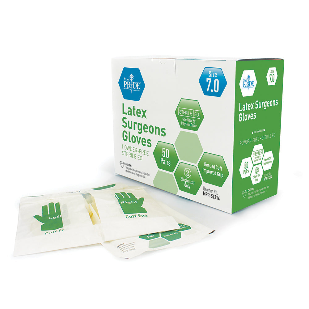 MedPride Latex Surgeons Gloves 5 Mil Thick Sterile Powder Free - 50 Pairs / Case of 4