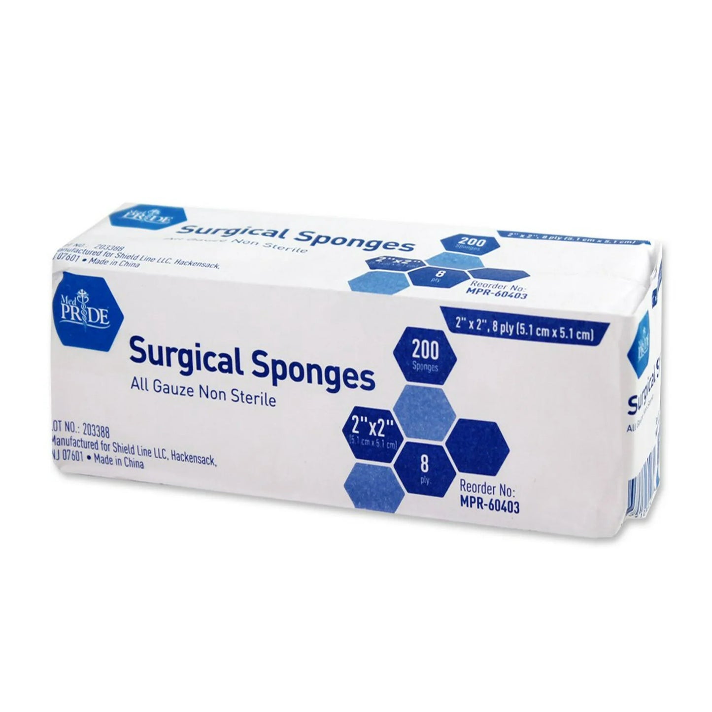 MedPride All Gauze Sponge N/S - 2"x 2" - 8Ply, 5M, 200/Box, Case of 25 (5000 Count)