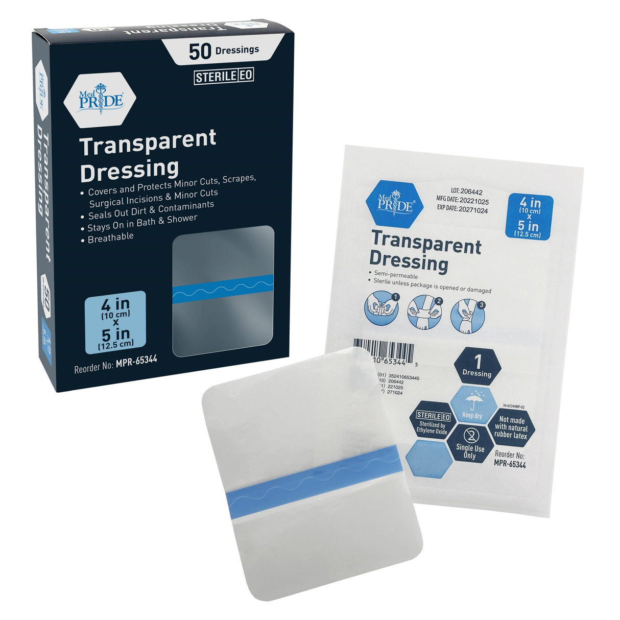 MedPride Transparent Film, 4’’x5’’ Wound Dressing, 50/Pack, Case of 4 (200 Count)