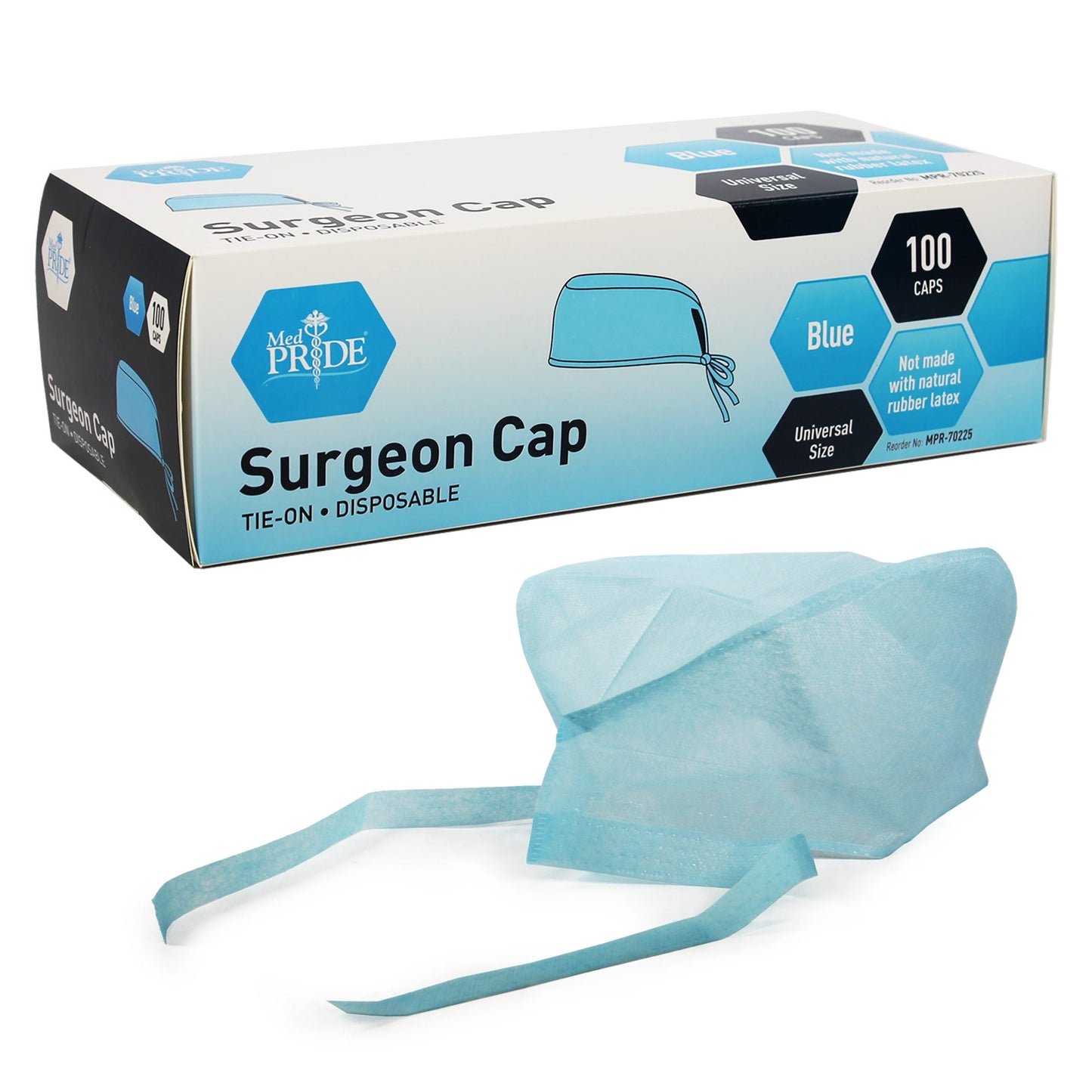 MedPride Blue Tie On Surgeons Caps - 100/Box, Case of 5 (500 Count)