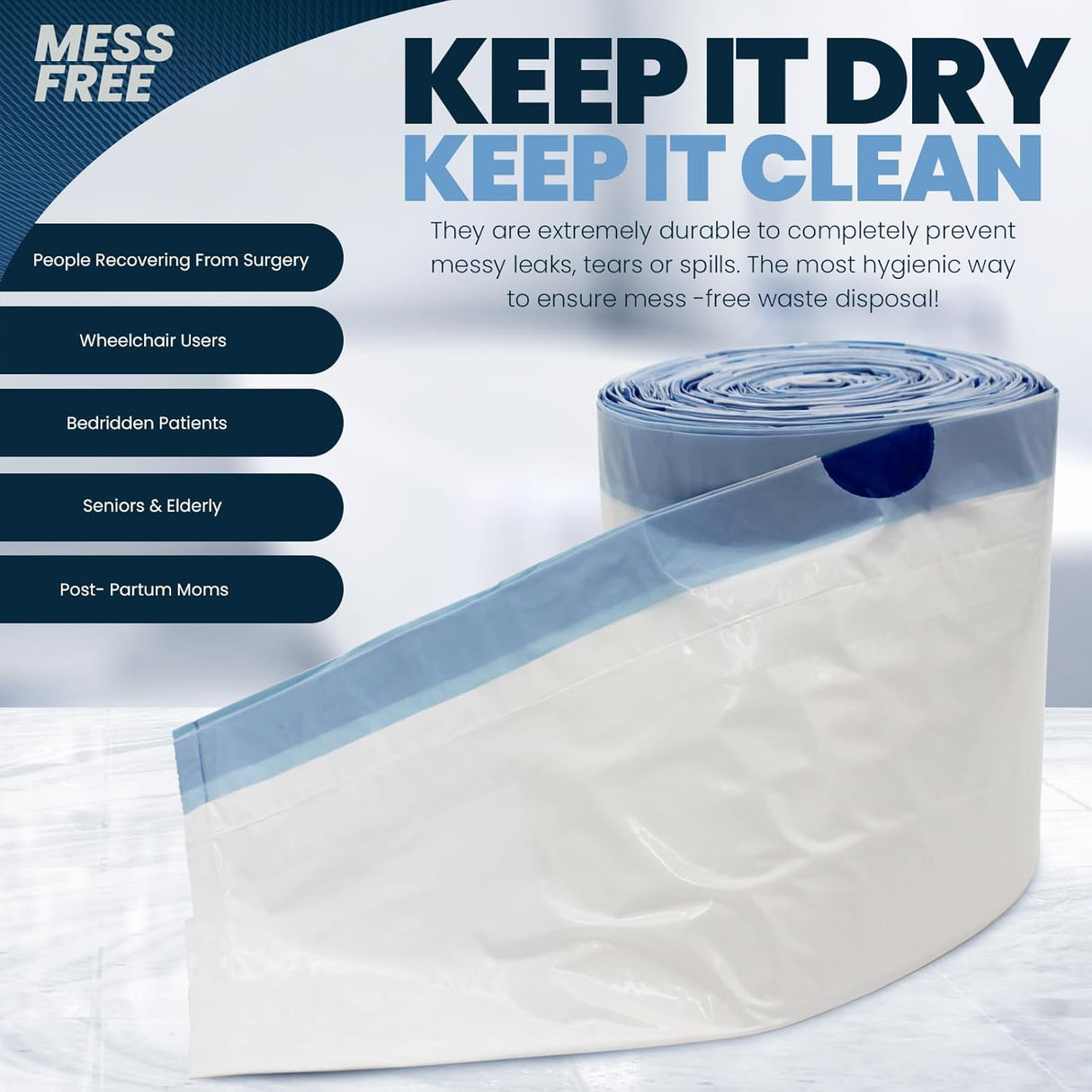 MedPride Disposable Commode Liner Bags with Absorbant Pads, Universal Size, 50 bags and pads / Case of 12 (600 count)