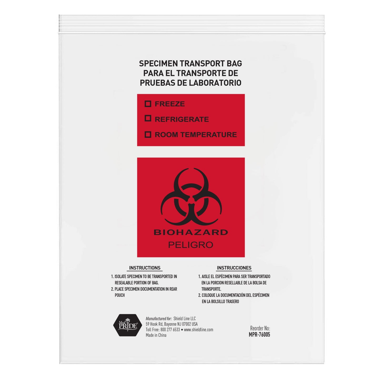 MedPride Biohazard Specimen Transport Bags, 100/pack, Case of 10 (1000 Count)