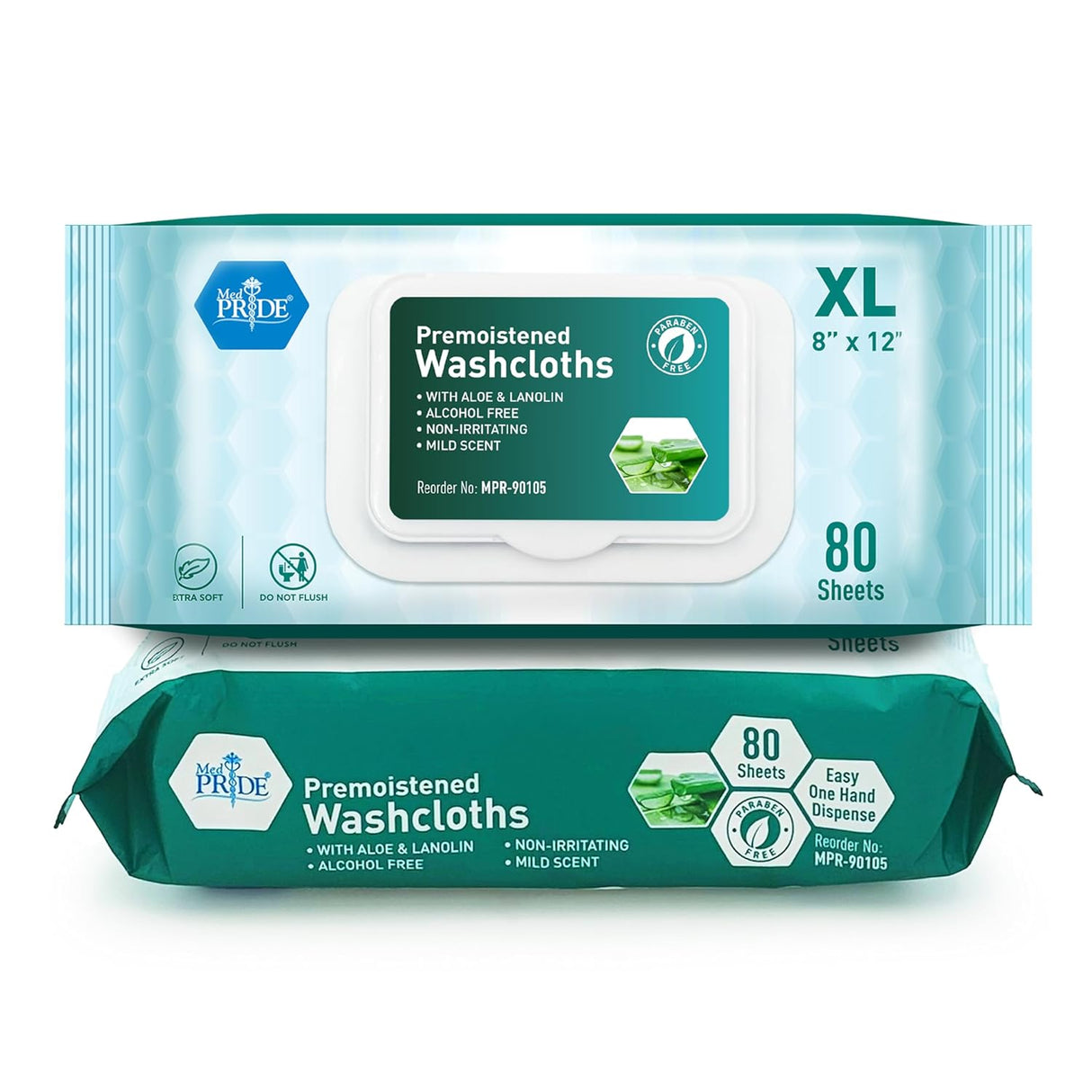 MedPride Disposable XL Premoistened Washcloths 8" x 12", 80 Sheets / Case of 6 (480 Count)