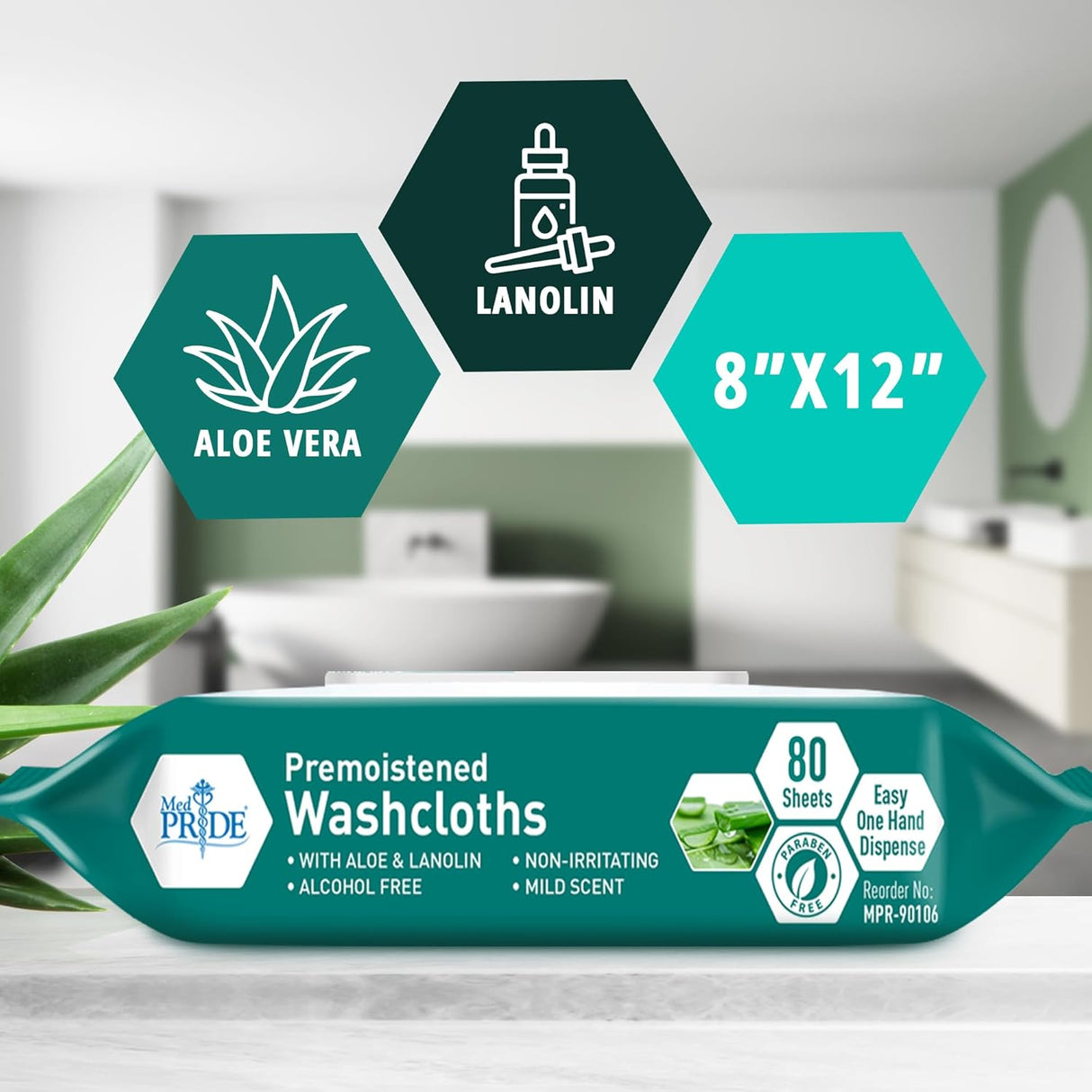 MedPride Disposable XL Premoistened Washcloths 8" x 12", 80 Sheets / Case of 6 (480 Count)