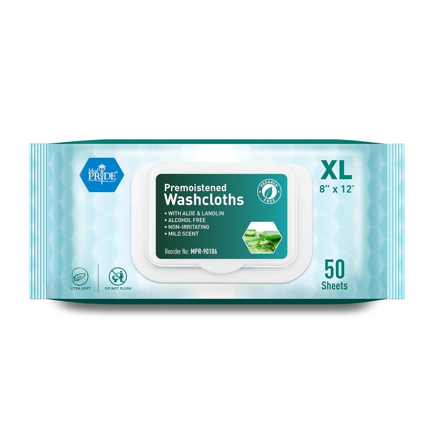 MedPride Disposable XL Premoistened Washcloths 8" x 12", 50 Sheets / Case of 6 (300 Count)