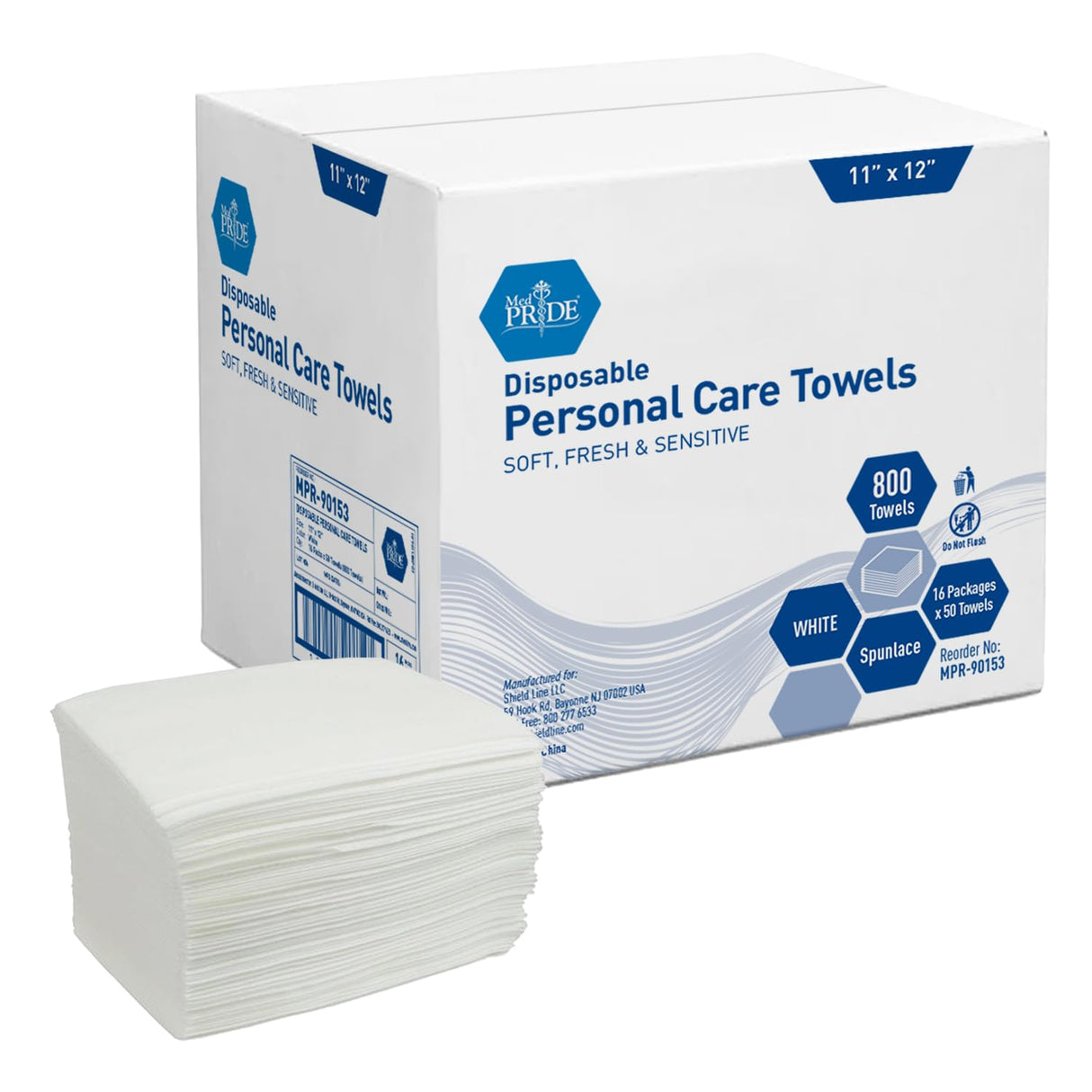 MedPride Disposable Dry Washcloths Spun Lace Quarter Fold, 11" x 12", 16 Packages x 50 Towels (800 Count)